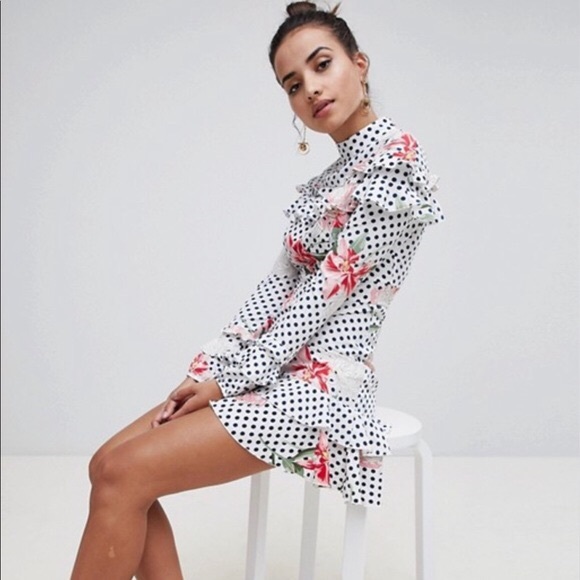 ❌SOLD❌ ASOS/ BooHoo Floral Polka Dot Dress - Picture 1 of 4